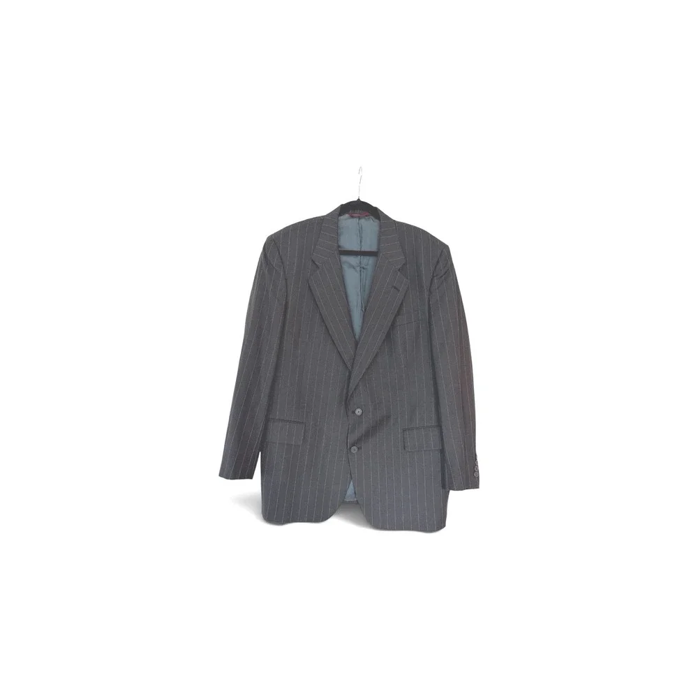 Jos. A. Bank Mens Black Pinstripe Super 100s Merino Wool 2 Piece Suit Blazer 46R